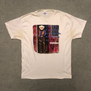 Vintage Hanes Cowboy Religious T-Shirt White Matthew 11:28 Graphic Tee Large